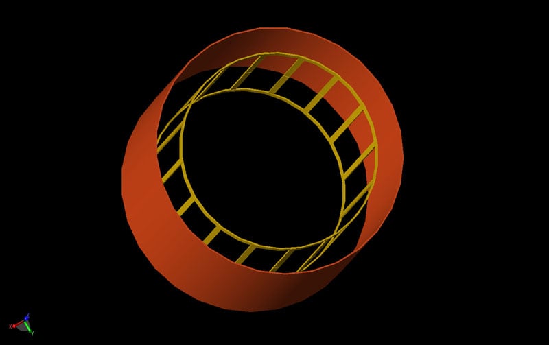 Figura 1: Representación CAD de la bobina de jaula de pájaro de paso bajo con una pantalla convencional.