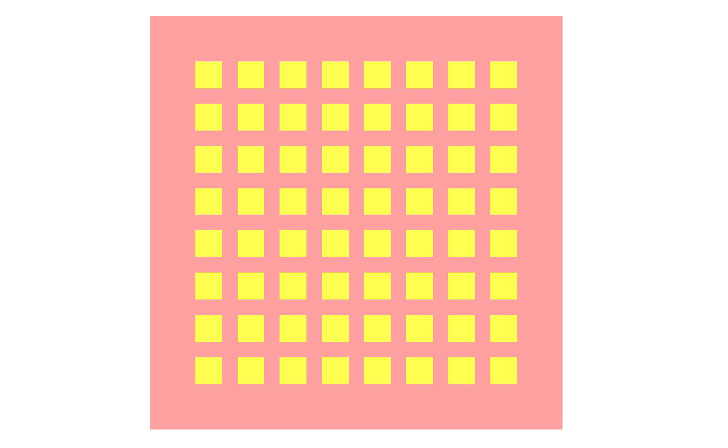 Figura 1: Vista superior de la geometría de la antena que muestra la disposición de la matriz de parches de 8x8.