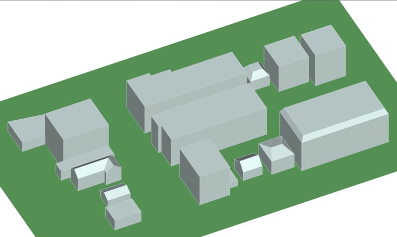 Figura 1: Ciudad urbana y terreno dentro de Wireless InSite.
