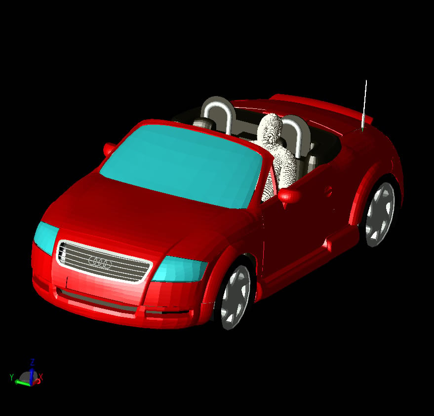 Figura 1: El modelo CAD del coche con el humano reposicionado.