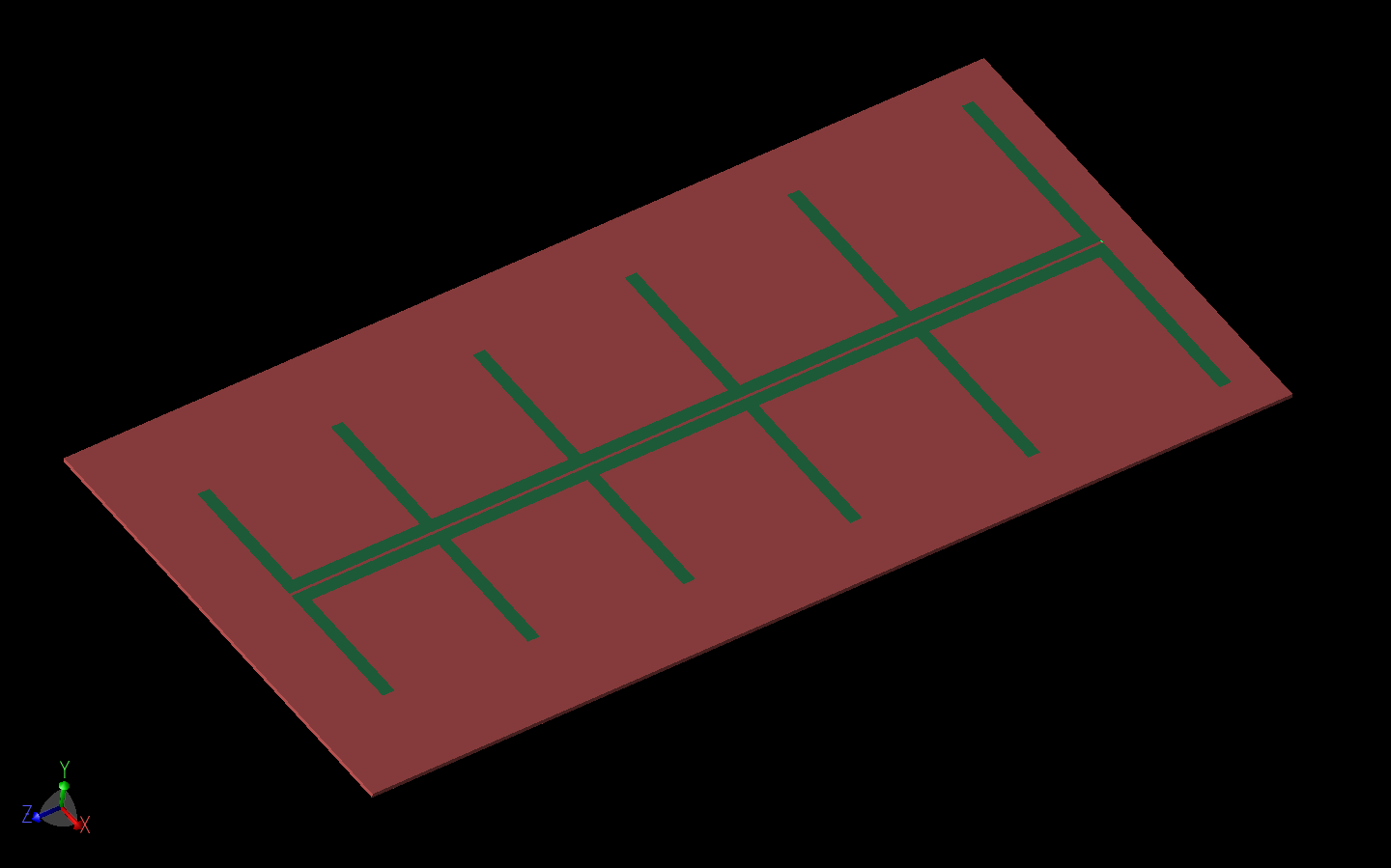 Figura 10: Uno de los modelos de antena LPDA se muestra en XFdtd.