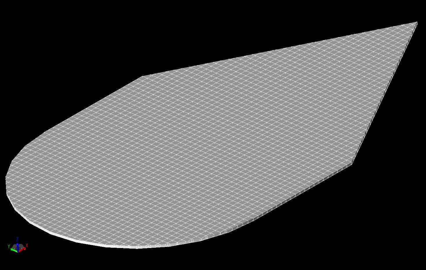 Figura 5A Vista tridimensional de la malla geométrica Wedge Plate Cylinder.