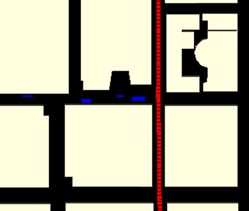 Figura 12. Las estructuras rectangulares azules se añaden para simular el tráfico cerca de la intersección en AOB.