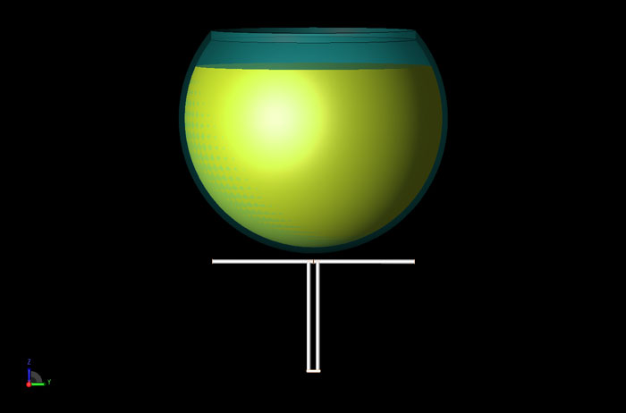 Figura 1 - Representación en CAD de la geometría con el dipolo centrado y la distancia de separación fijada en 5 mm.