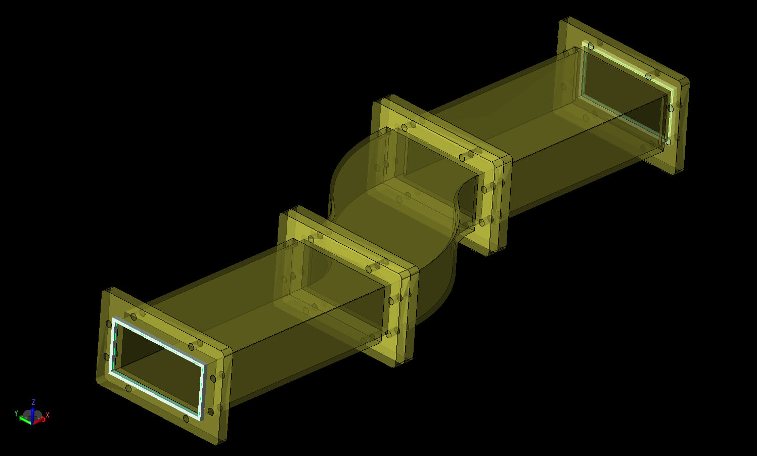 Figura 1Geometría CAD del convertidor de modo de guía de ondas de doble curvatura.