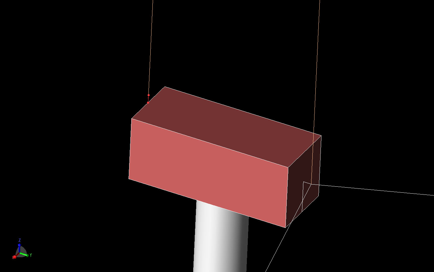 Figura 2La ubicación de la fuente de corriente se muestra en rojo brillante para este caso en el que el rayo se aplica en la parte trasera de la góndola.