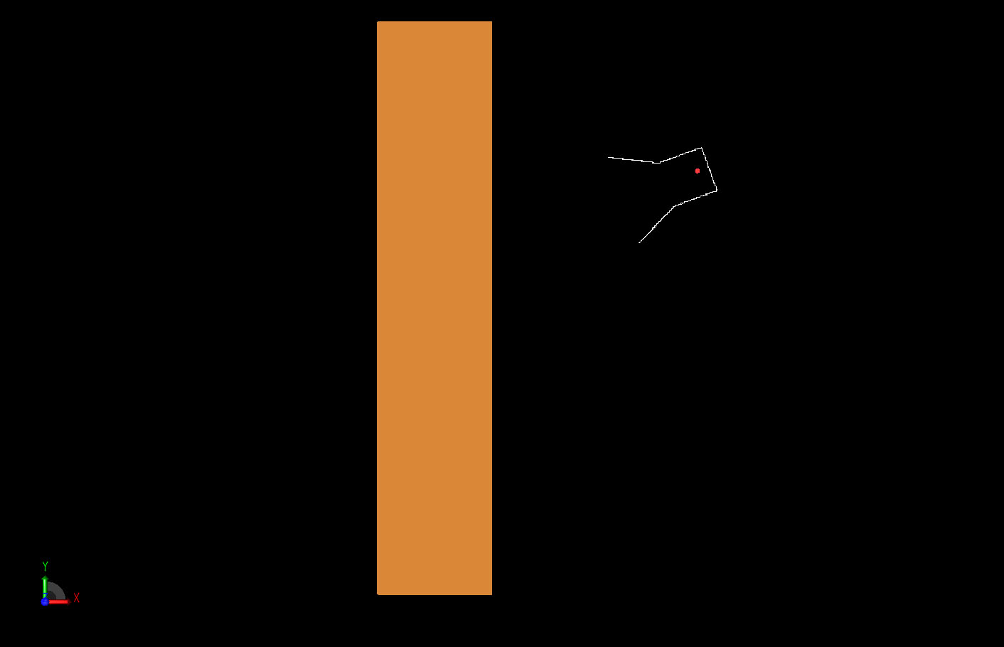 Figura 1La geometría básica bidimensional de la losa de material y el radiador de trompeta inclinada.