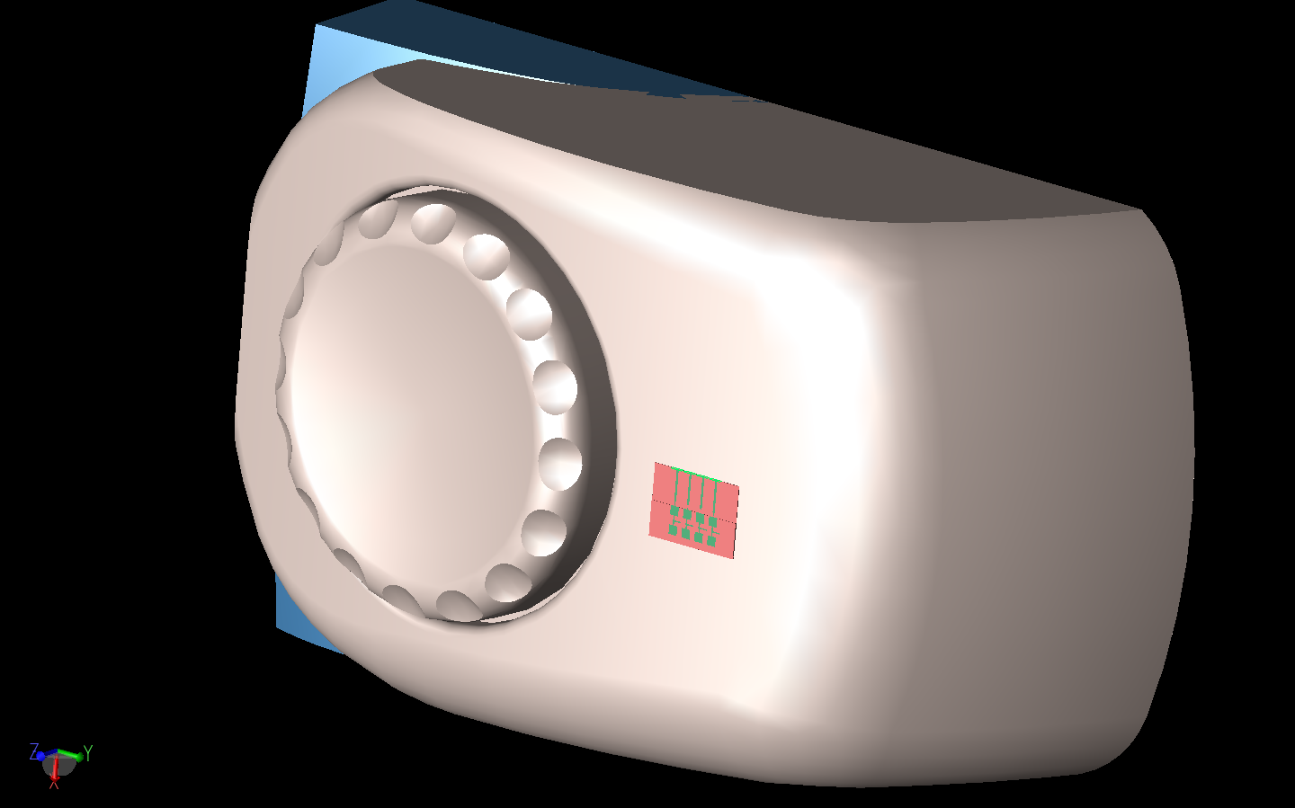 Figura 9: Debido al gran tamaño del espacio del problema, se utiliza una sección del modelo de auricular/cabeza para las simulaciones reales.