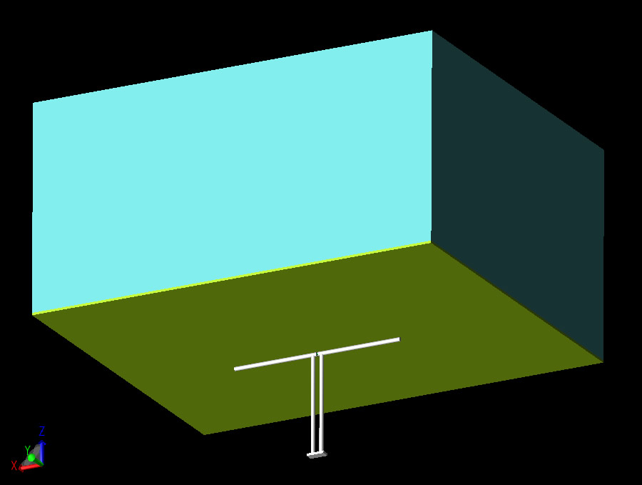  Figura 1: Representación CAD del maniquí y el dipolo para 900 MHz.