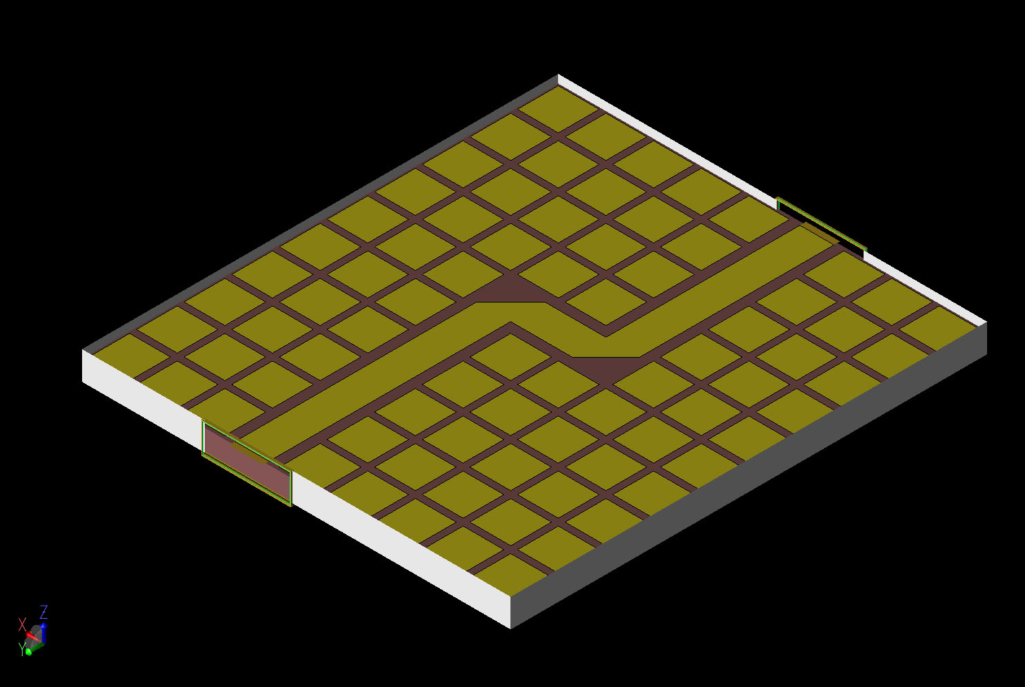 Figura 2A Vista CAD de la geometría mostrada en ángulo con la parte superior de la caja retirada.